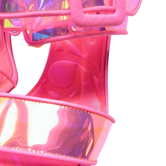 NEW Christian Louboutin Loubi Duniss 100 Neon Pink PVC Clear Sandal Heels 38 - Picture 12 of 13